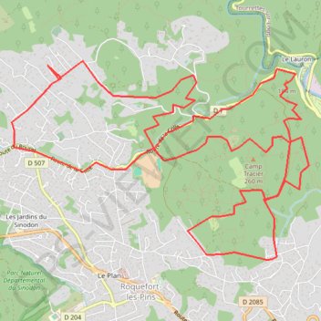 Itinéraire Roquefort Les Pins - autour de Camp Tracier, distance, dénivelé, altitude, carte, profil, trace GPS