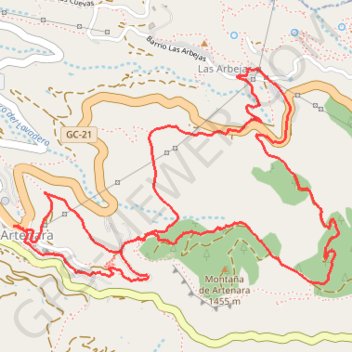 Itinéraire Artenara - Arbejas, distance, dénivelé, altitude, carte, profil, trace GPS
