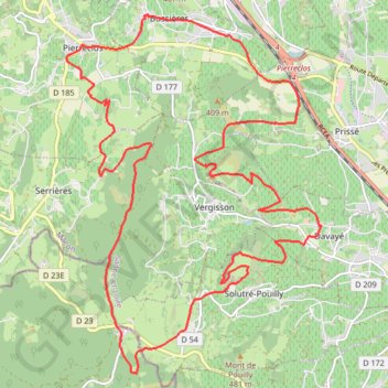 Itinéraire Pierreclos, distance, dénivelé, altitude, carte, profil, trace GPS