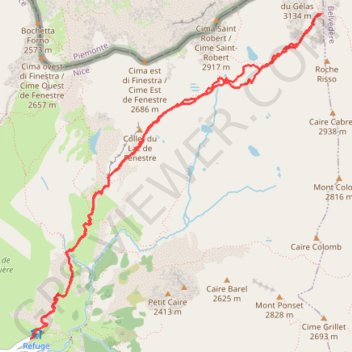 Itinéraire Ascension vers le Gélas, distance, dénivelé, altitude, carte, profil, trace GPS