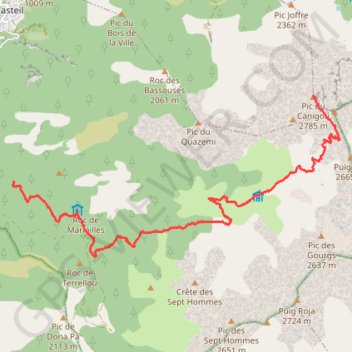 Itinéraire Pic du Canigou par Mariailles, distance, dénivelé, altitude, carte, profil, trace GPS