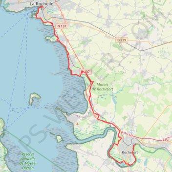 Itinéraire La Rochelle / Rochefort, distance, dénivelé, altitude, carte, profil, trace GPS