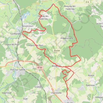 Itinéraire Provenchère, Villers, Bougnon, distance, dénivelé, altitude, carte, profil, trace GPS