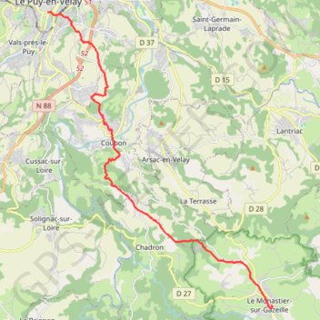 Itinéraire Chemin de Saint-Régis - Le Puy - Le Monastier-sur-Gazeille, distance, dénivelé, altitude, carte, profil, trace GPS