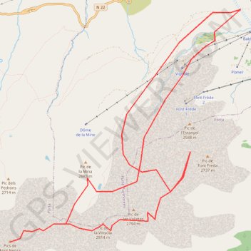 Itinéraire Pic de Font Freda, pic de les Valletes, pic de Font Negra depuis le Puymorens, distance, dénivelé, altitude, carte, profil, trace GPS