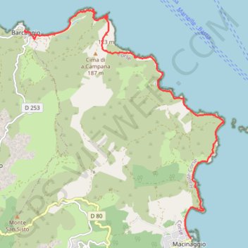 Itinéraire Macinaggio à Barcaggio - Sentier des Douaniers, distance, dénivelé, altitude, carte, profil, trace GPS