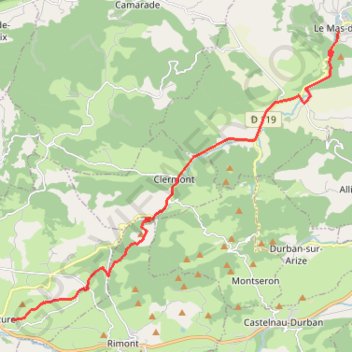 Itinéraire Le Mas d'Azil - Lescure (Grande Traversée), distance, dénivelé, altitude, carte, profil, trace GPS