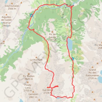 Itinéraire Pic Peyrot et pic des Isardères depuis le pont d'Espagne, distance, dénivelé, altitude, carte, profil, trace GPS