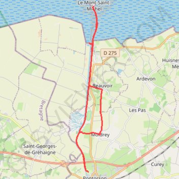 Itinéraire Randonnée de Pontorson au Mont-Saint-Michel, distance, dénivelé, altitude, carte, profil, trace GPS