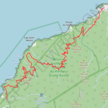 Itinéraire Grand Rivière - Anse Couleuvre, distance, dénivelé, altitude, carte, profil, trace GPS