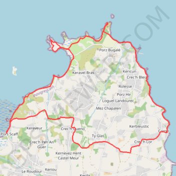 Itinéraire Pointe du Château à Plougrescant, distance, dénivelé, altitude, carte, profil, trace GPS