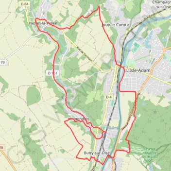 Itinéraire Valmondois - Parmain - Nesles-la-Vallée, distance, dénivelé, altitude, carte, profil, trace GPS