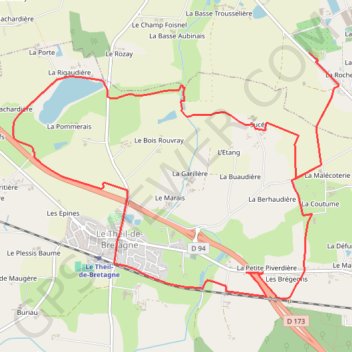 Itinéraire Circuit du château de la Rigaudière - Le Theil-de-Bretagne, distance, dénivelé, altitude, carte, profil, trace GPS