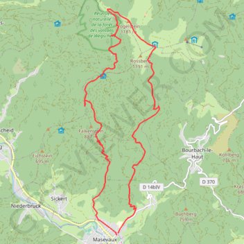 Itinéraire Le Rossberg par Masevaux, distance, dénivelé, altitude, carte, profil, trace GPS