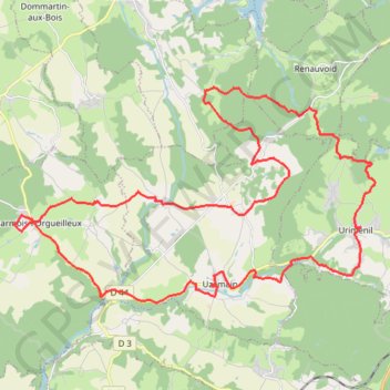 Itinéraire Charmois L'Orgueilleux, distance, dénivelé, altitude, carte, profil, trace GPS