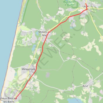 Itinéraire 52_Leon_VieuxBoucau_parcours, distance, dénivelé, altitude, carte, profil, trace GPS