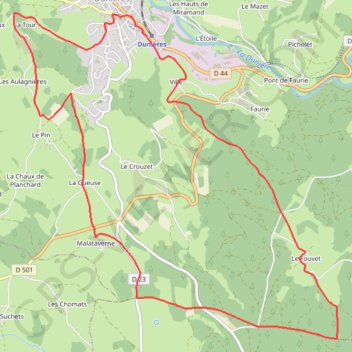 Itinéraire Le Velay des 3 Rivières - Le Fouvet Dunières, distance, dénivelé, altitude, carte, profil, trace GPS