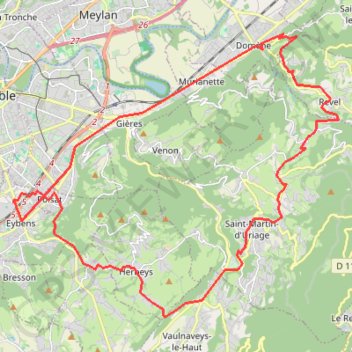 Itinéraire Eybens, Domène, Revel, Poisat, distance, dénivelé, altitude, carte, profil, trace GPS