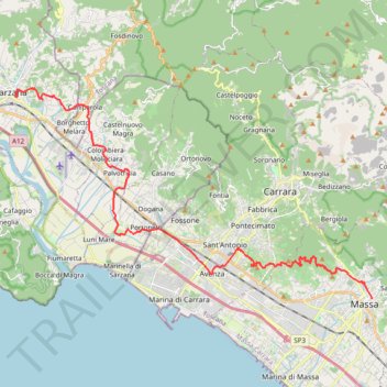 Itinéraire tappa-25-da-sarzana-a-massa, distance, dénivelé, altitude, carte, profil, trace GPS