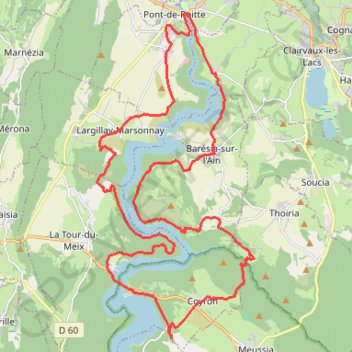 Itinéraire Lac de Vouglans nord - La Tour-du-Meix, distance, dénivelé, altitude, carte, profil, trace GPS