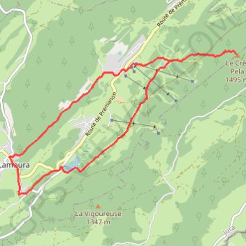 Itinéraire Le Crêt Pela par la Combe du lac - Lamoura, distance, dénivelé, altitude, carte, profil, trace GPS