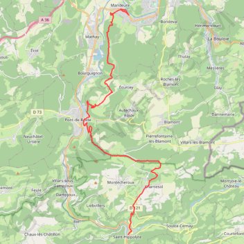 Itinéraire Andeures - Saint Hippolyte, distance, dénivelé, altitude, carte, profil, trace GPS