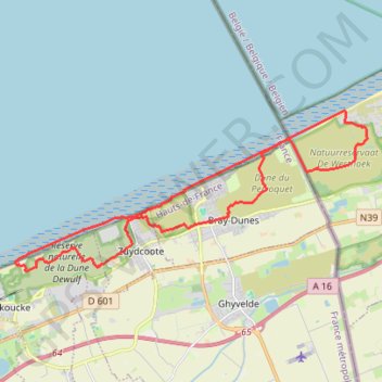 Itinéraire Les dunes Franco-belges, distance, dénivelé, altitude, carte, profil, trace GPS