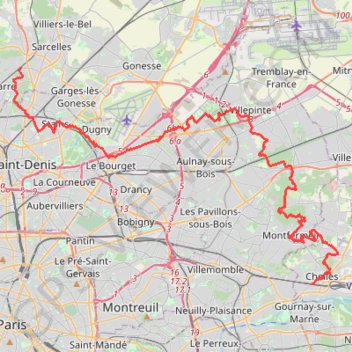 Itinéraire La Ceinture Verte de Groslay à Chelles, distance, dénivelé, altitude, carte, profil, trace GPS