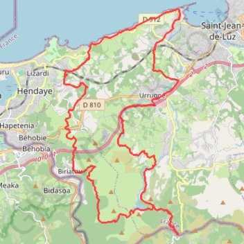 Itinéraire Boucle à partir d'Urrugne via le col d'Ibardin, distance, dénivelé, altitude, carte, profil, trace GPS