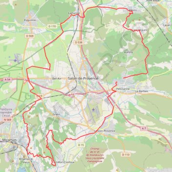 Itinéraire Boucle VTT depuis Pélissanne, distance, dénivelé, altitude, carte, profil, trace GPS