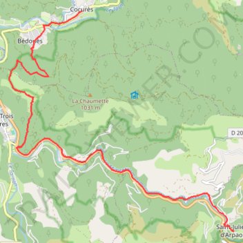 Itinéraire CEV_APIEDS_FAMILLE_St Julien_Cocurès 13.8 kms 445m-21241410, distance, dénivelé, altitude, carte, profil, trace GPS