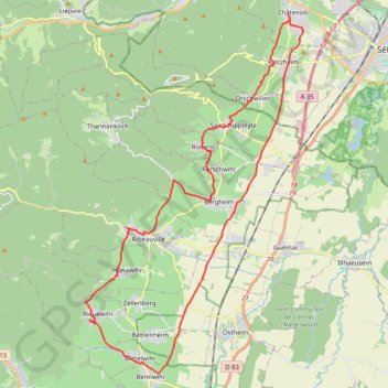 Itinéraire Riquewihr - Kintzheim - Riquewihr, distance, dénivelé, altitude, carte, profil, trace GPS