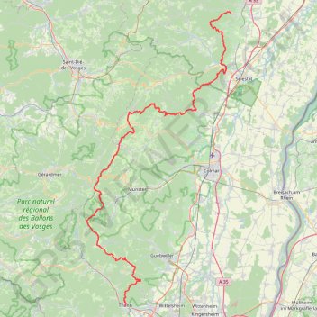 Itinéraire De Andlau à Thann sur le GR 5, distance, dénivelé, altitude, carte, profil, trace GPS