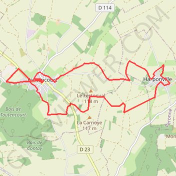 Itinéraire Circuit de Festonval - Toutencourt, distance, dénivelé, altitude, carte, profil, trace GPS