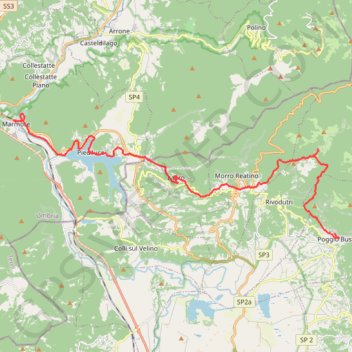 Itinéraire Marmore-Poggio Bustone, distance, dénivelé, altitude, carte, profil, trace GPS