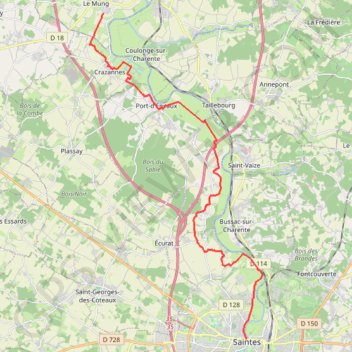 Itinéraire Saintes - Saint-Savinien, distance, dénivelé, altitude, carte, profil, trace GPS