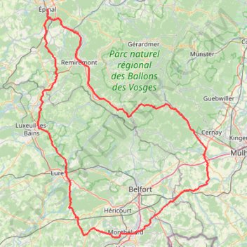 Itinéraire Boucle Onans-Epinal, distance, dénivelé, altitude, carte, profil, trace GPS