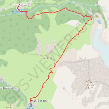 Itinéraire Bionnassay - Miage, distance, dénivelé, altitude, carte, profil, trace GPS