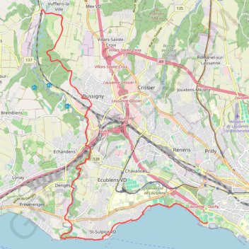 Itinéraire Vufflens-la-Ville à Vidy, distance, dénivelé, altitude, carte, profil, trace GPS