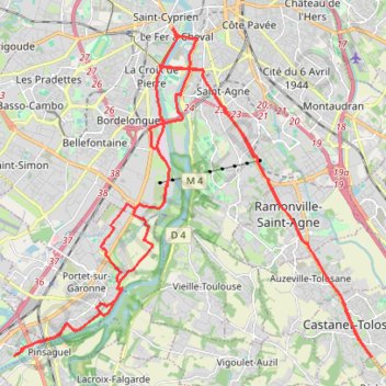 Itinéraire Castanet-Tolosan Roques sur Garonne, distance, dénivelé, altitude, carte, profil, trace GPS