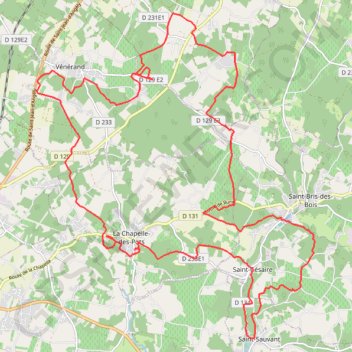 Itinéraire La Chapelle vers Vénérand St Bris 34 kms, distance, dénivelé, altitude, carte, profil, trace GPS