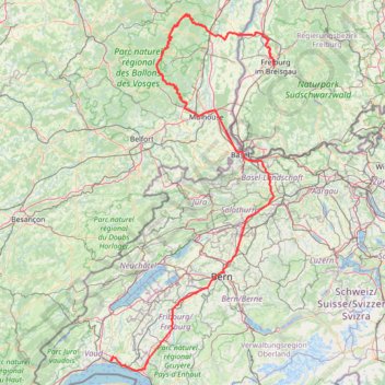 Itinéraire Freiburg - Losanna D3, distance, dénivelé, altitude, carte, profil, trace GPS