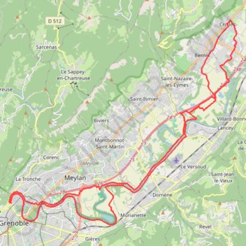 Itinéraire Crolles - Grenoble, Plaines et Berges, distance, dénivelé, altitude, carte, profil, trace GPS