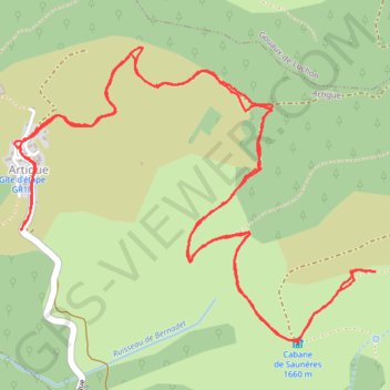 Itinéraire Cabane de Sauneres (Artigues Haute Garonne), distance, dénivelé, altitude, carte, profil, trace GPS