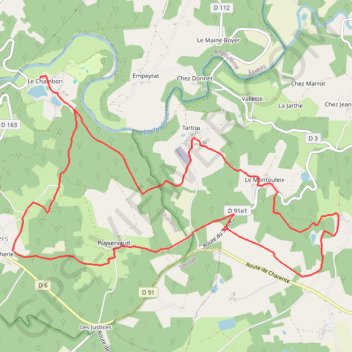 Itinéraire Boucle panoramique autour de Chambon - Eymouthiers, distance, dénivelé, altitude, carte, profil, trace GPS