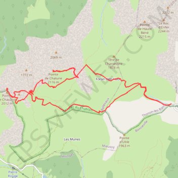 Itinéraire Pointe de Chalune, distance, dénivelé, altitude, carte, profil, trace GPS