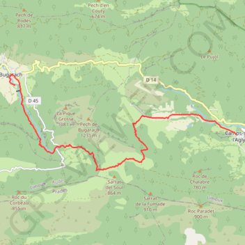 Itinéraire Sentier Cathare - de Bugarach à Cubières, distance, dénivelé, altitude, carte, profil, trace GPS