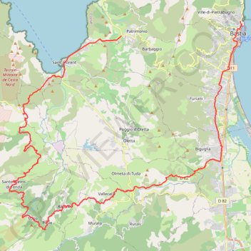 Itinéraire Bastia Patrimonio court, distance, dénivelé, altitude, carte, profil, trace GPS