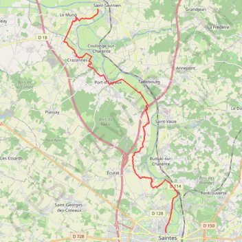 Itinéraire Saintes / Saint-Savinien, distance, dénivelé, altitude, carte, profil, trace GPS