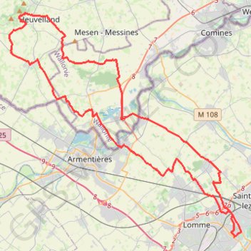 Itinéraire Lille - Mont Kemmel, distance, dénivelé, altitude, carte, profil, trace GPS